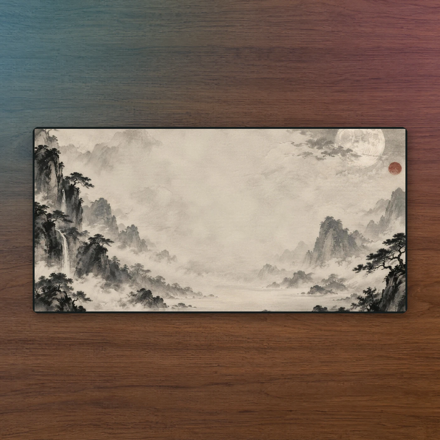 Moon Ink playmat on walnut