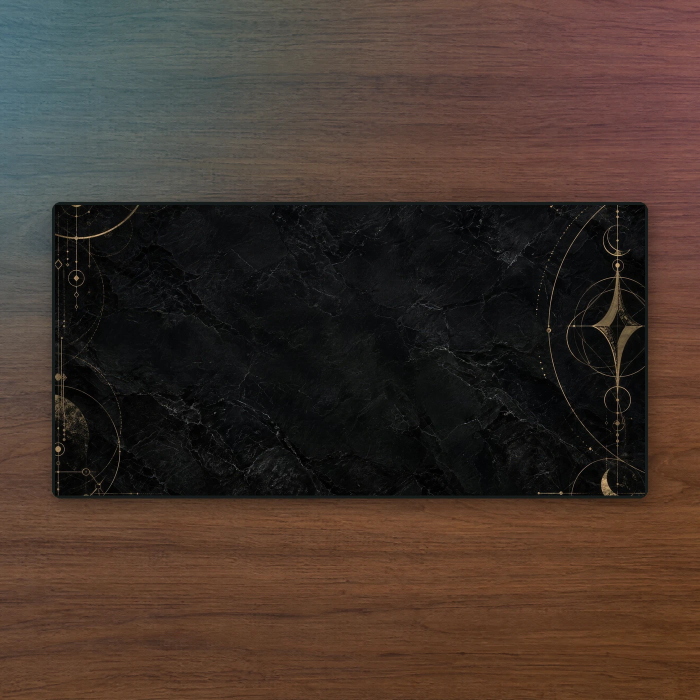Obsidian Sigil playmat on walnut