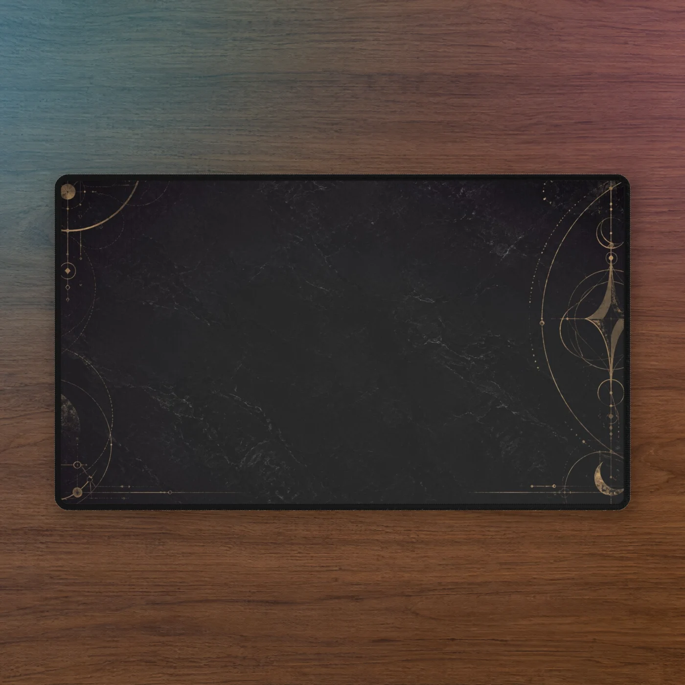 Obsidian Sigil playmat on walnut